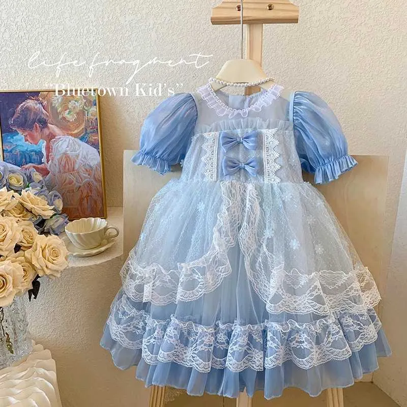 Girl's Dresses Girls 2024 Summer New Lolita Dress Performance Dress Western Sweet and Cute Fashion Womens Princess DressL2405