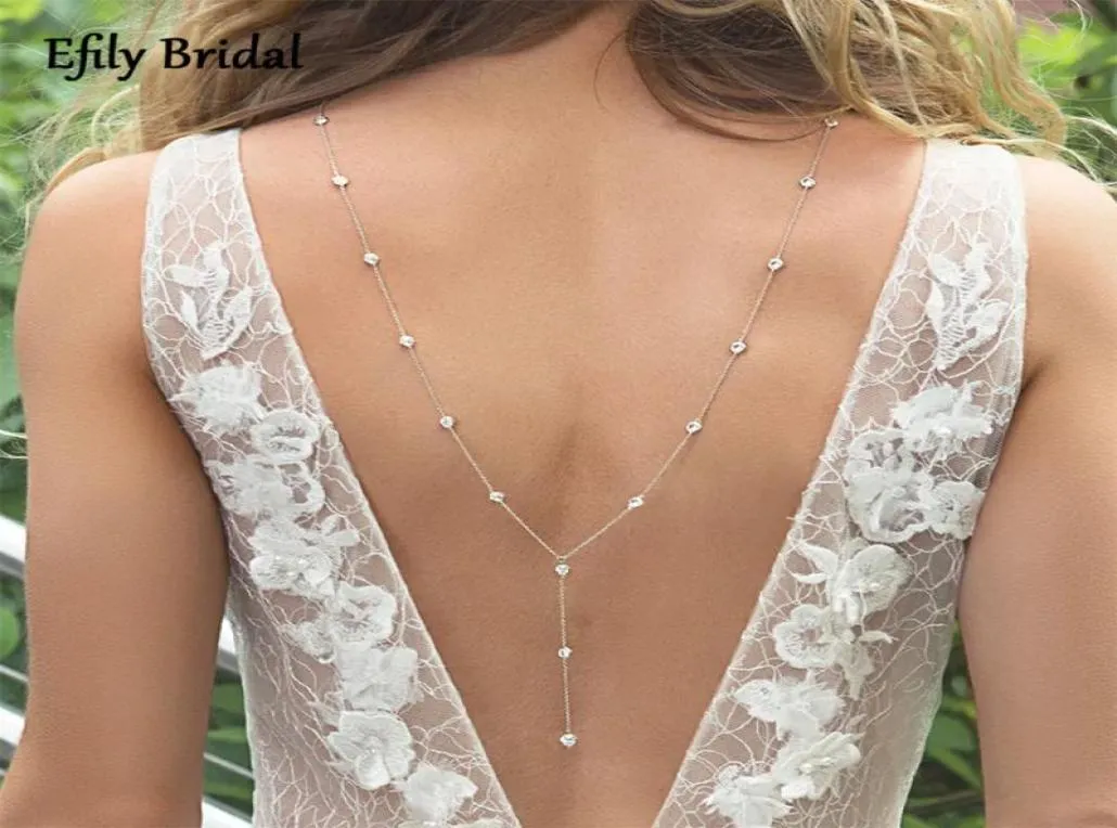 Chains Efily Rhinestone Crystal Bridal Back Chain Necklace For Women Backless Dress Jewelry Silver Color Wedding Backdrop GiftChai5701824