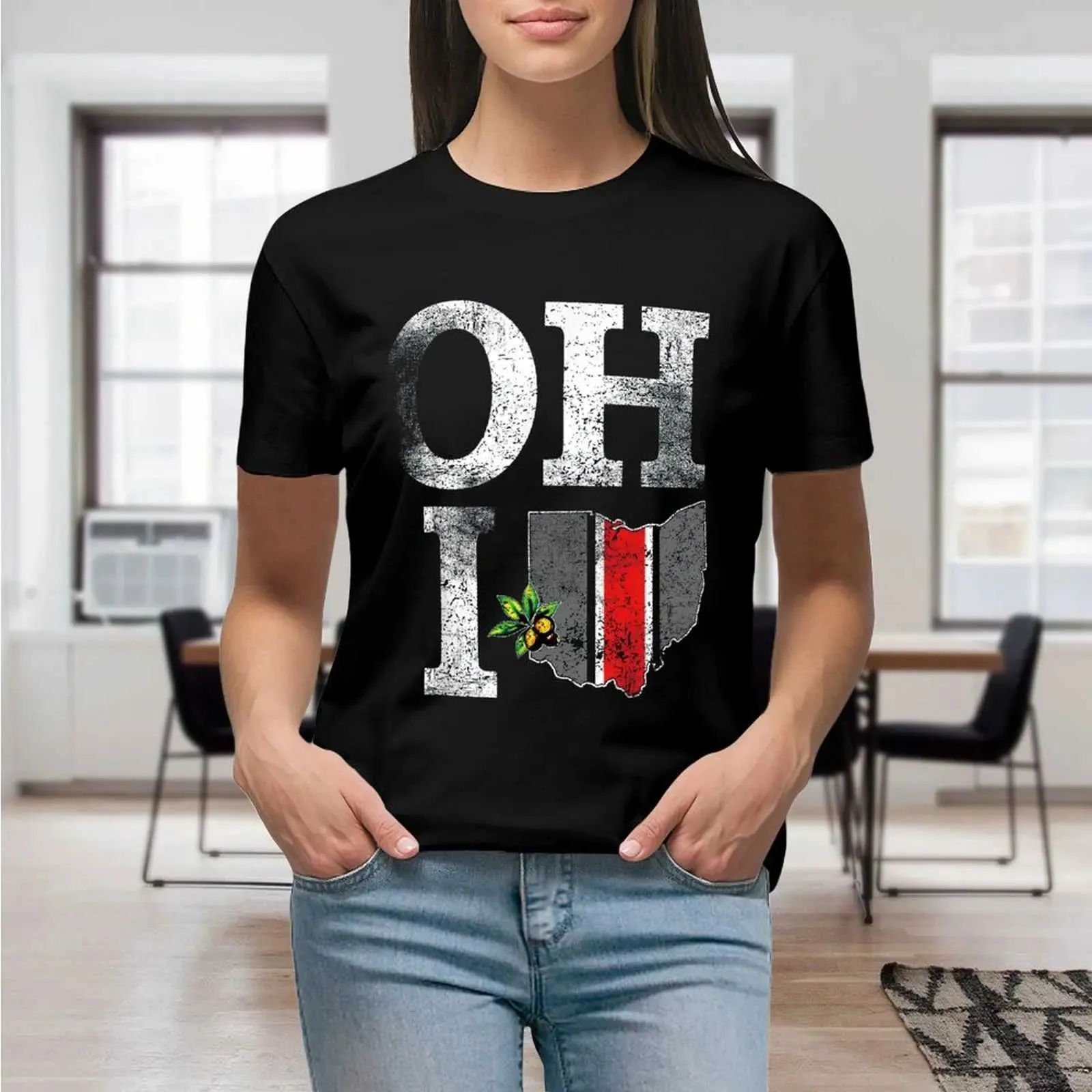 Kvinnors t-shirt vintage state of Ohio Trendy Ohioan Designform Grunge T-skjorta Grafisk skjorta avslappnad kort slved kvinnlig t-shirt storlek S-4XL Y240506
