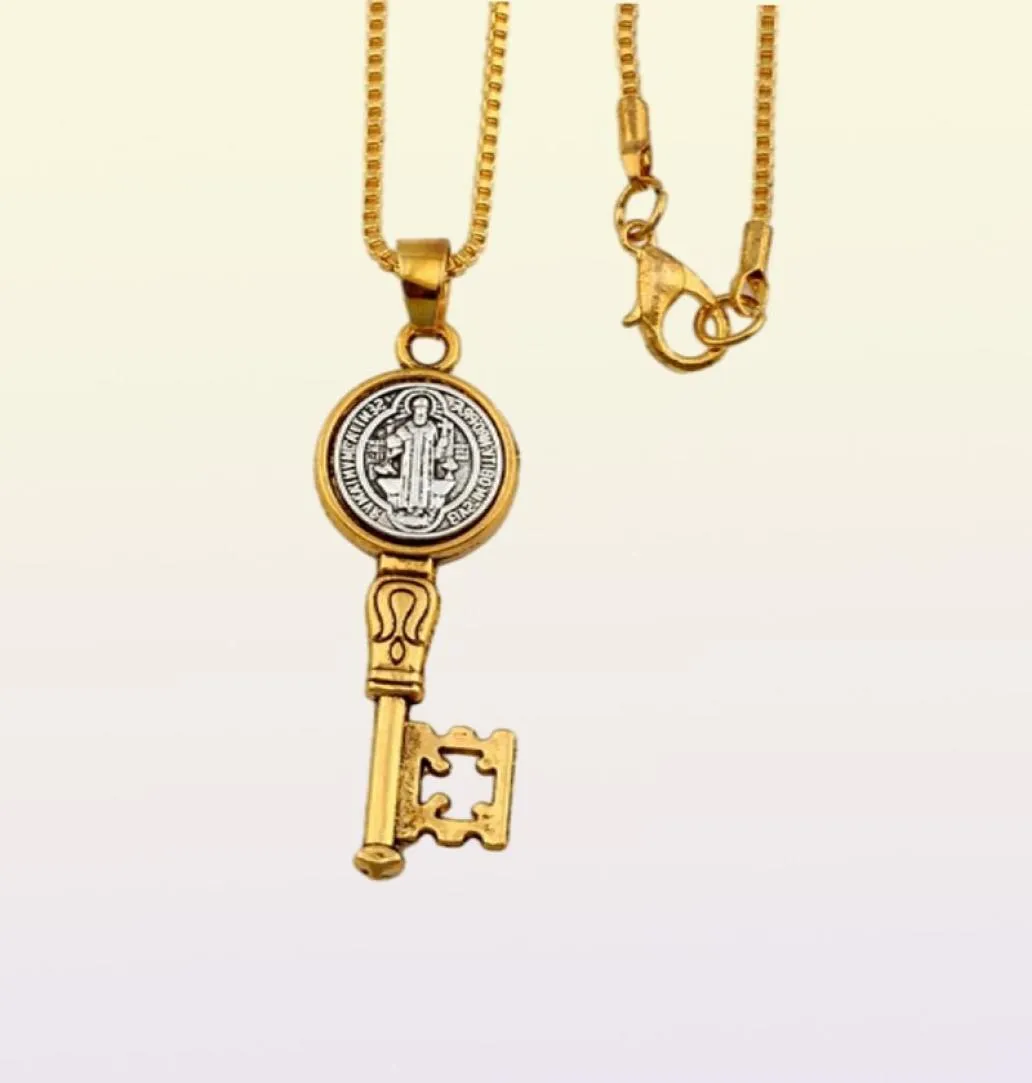 Benedict Medal Key Alloy Charms Pendant Necklaces travel protection Pendants Necklaces Antique Silver and Gold 20pcs/lots A-577d6351362