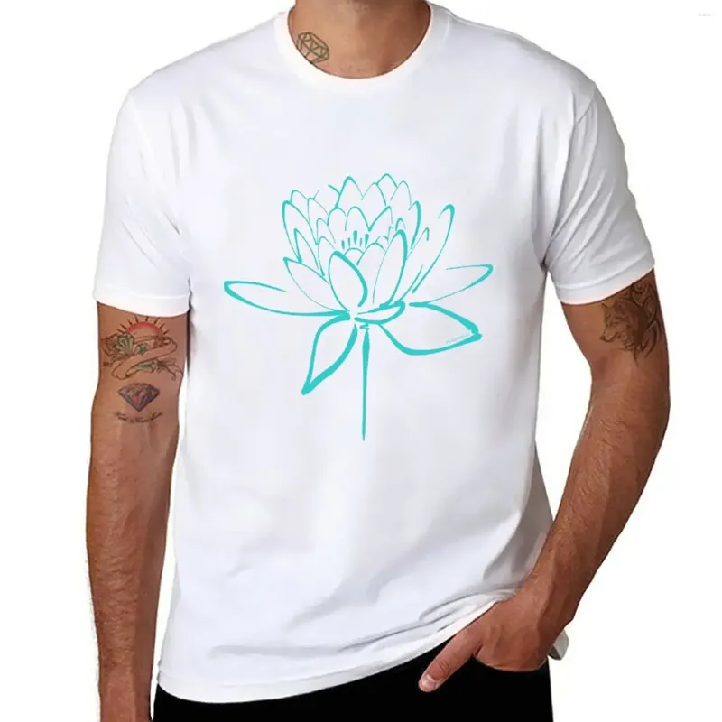 Polos Polos Lotus Blossom Caligrafy Cyan T-shirt plus rozmia