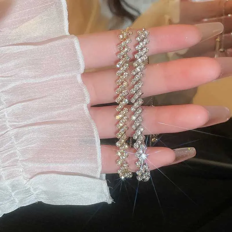 Bangle Shiny Full of Rhinestone Geometry Rectangle Copper for Women Fashion Adjustable Zircon Bracelets Accessory Gift_voghion.com