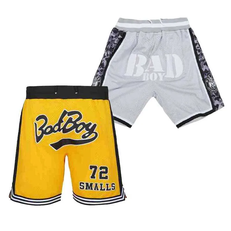 Men's Shorts Basketball shorts BAD BOY 72 SMALLS Sewing Embroidery High Quty Outdoor Sports Beach shorts Yellow gray Elastic drawstring T240507