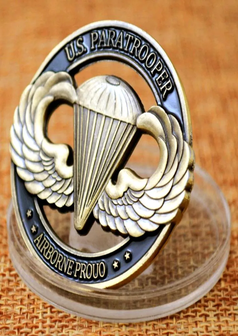 Non Magnetic American Army Metal Craft Commemorative Coin US Paratrooper 1oz Bronze Plated Challenge Coins med kapsel för Collec2124616