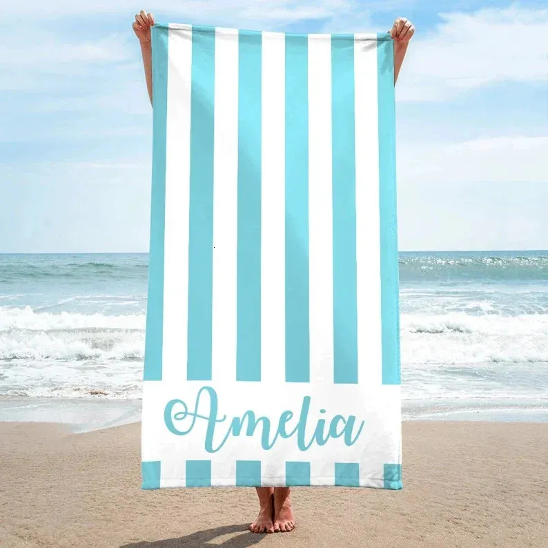 Striped Beach Towels Custom Name Beach Towel 3d Printed Microfiber Beach Towel Water Absorbing Personalized Bath Towel 240508