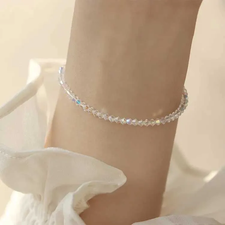 Perlen Und Kristall Armband Elastisch Weiß Schmal Glänzend_voghion.com