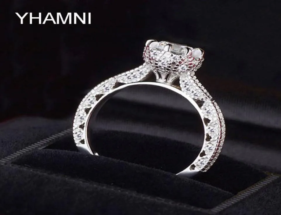 Yhamni Brand Jewelry Original Solid 925 Sterling Silver Ring 1 CT Sona CZ Diamond Women Engagement Anneaux JZ0721135132