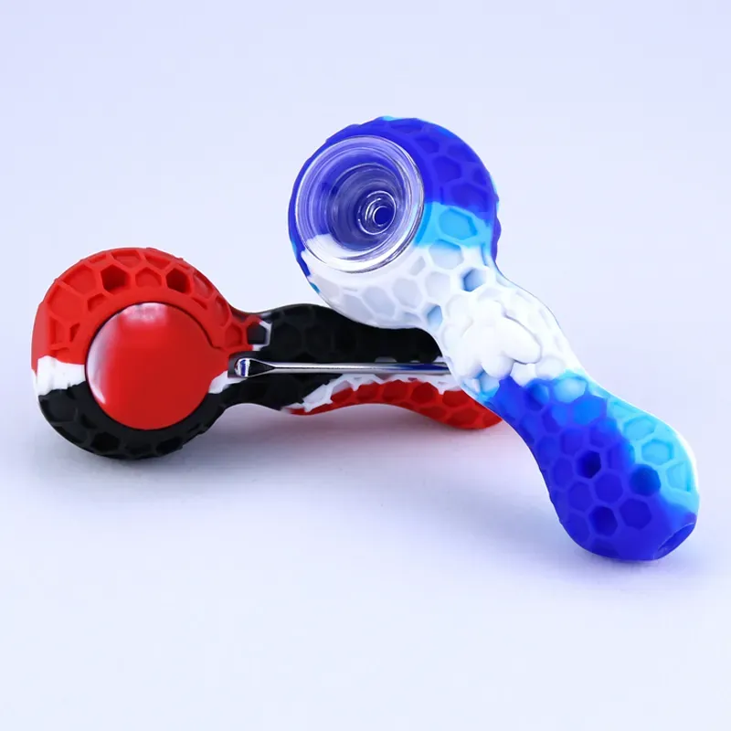 Honeybee Shape Portable Silicone Smoking Pipe Hookah Mini Tobacco Hand Pipes Dab Oil Rig Nail Shisha Water Bong With Glass 1Hole Bowl