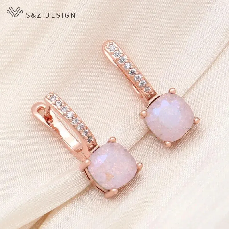 Brincos Dangle Sz Design Fashion 585 Rose Gold Color Square Crystal Drop For Women Wedding Jewelry Gift Zirconia Eardop