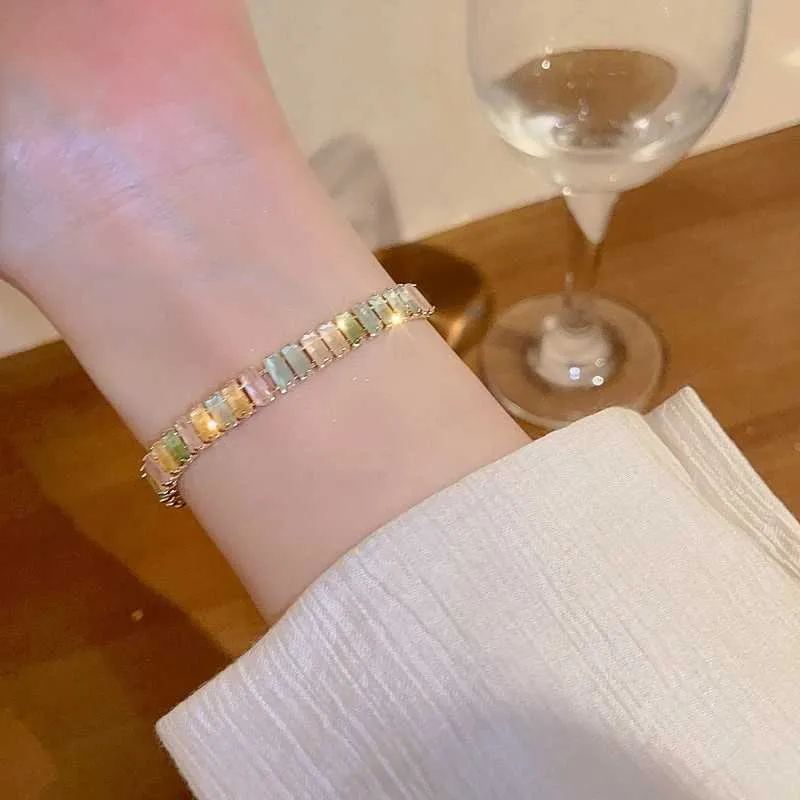 Adjustable Coloured Zircon Bangle Bracelet For Women Korean Style_voghion.com