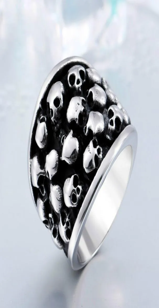 Rock Roll Punk Unique Heavy Gothic Black Silver Color Horror Skulls Stainless Steel Mens Ring US Size5174664
