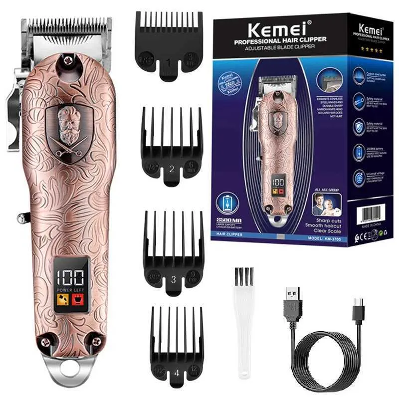 Barbeadores elétricos kemeei 3705 carcaça de metal profissional barbeiro barbeiro sem fio Cabelo elétrico Clipper Men recarregável Bateria de lítio T240507