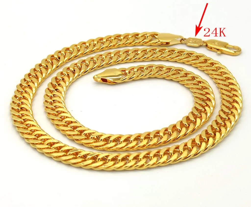 Thai Baht Solid Gold GF Halsband Tunga 88 gram smycken 4mm Tjock Tall XP Cuban Curb Chain 24 K Stamp Link2452107