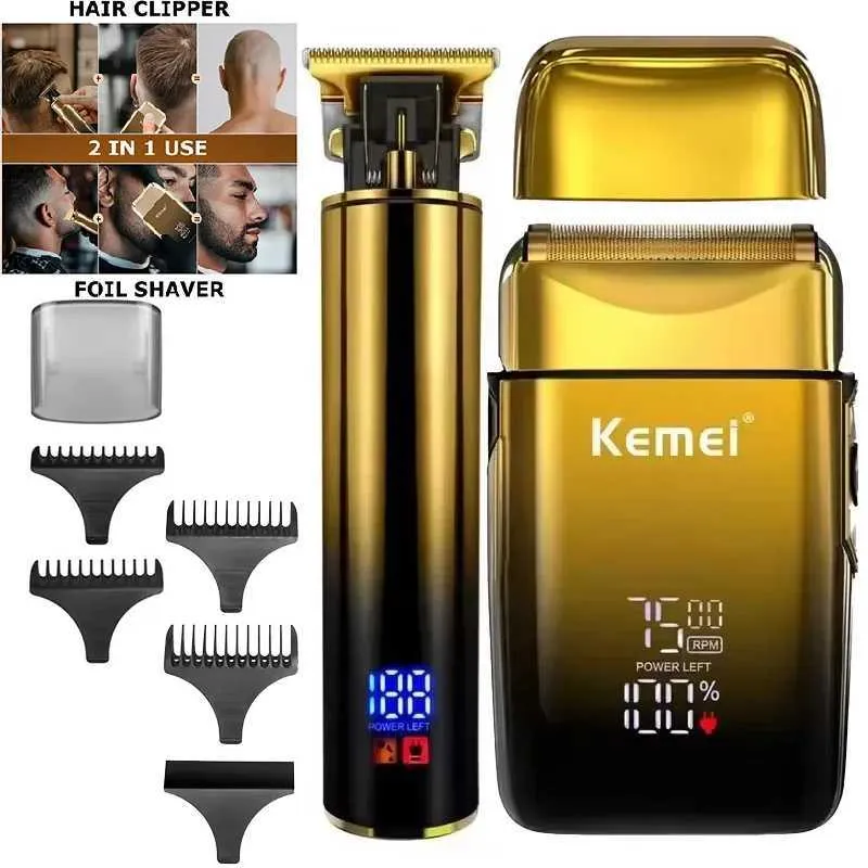 전기 면도기 kemei 2in1 남자 수염 머리 클리퍼 무선 남성 수염 전기 이발 기계 충전식 t240507을위한 프로페셔널 헤어 트리머