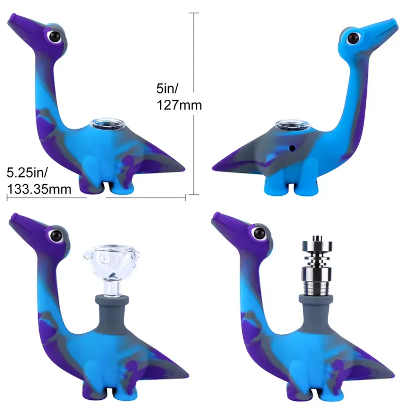 Cool Dinosaur 5inches Silicone Smoking Pipes Tobacco Oil Burner Dab Rigs Animal Hand Pipe For Dry Herbal with Glass Heady Beaker Bong