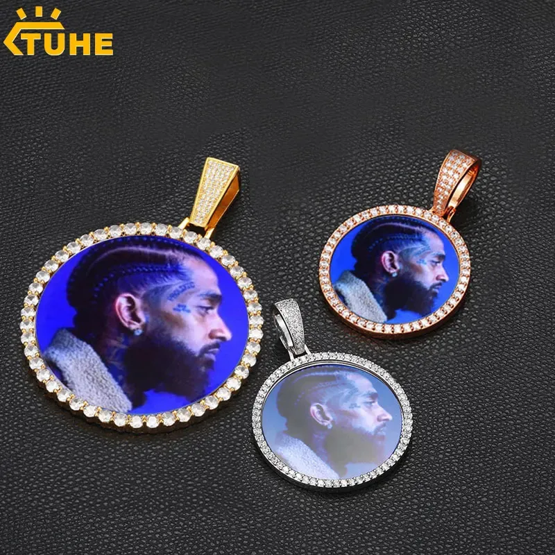 Unisex Round Memory Medallions Pendant Custom Po For Men Hip Hop Jewelry 240422