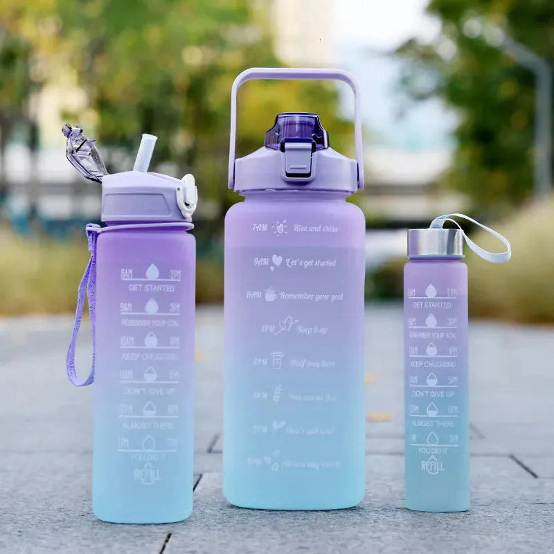  Wasserflasche Motivationsbilanz Sportflasche mit Zeitmarker tragbarer wiederverwendbarer Plastikbecher Outdoor Travel Fitness 240507