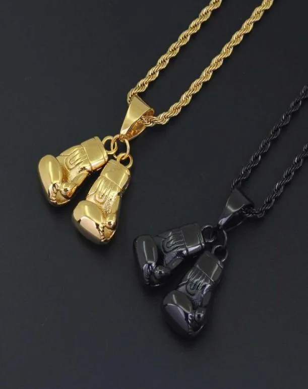 Hip -Hop -Boxhandschuhe Anhänger Halsketten für Männer Luxus Gold Schwarze Anhänger Edelstahl kubanische Kette Halskette Schmuck Geschenke für 5946135