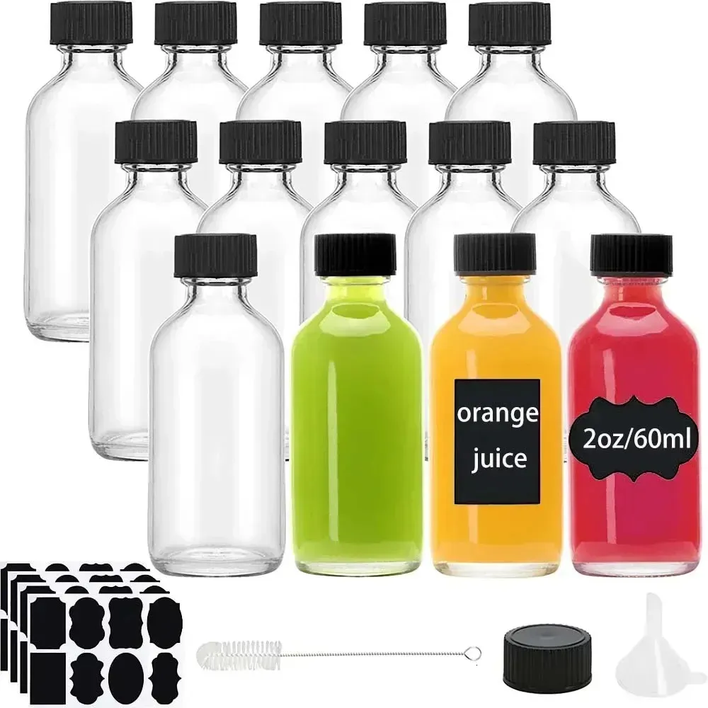 2oz kleine heldere glazen flessen met deksels voor vloeistoffen Kleine korte potten met doppen mini -glazen sapflessen voor drankje gember ss 240507