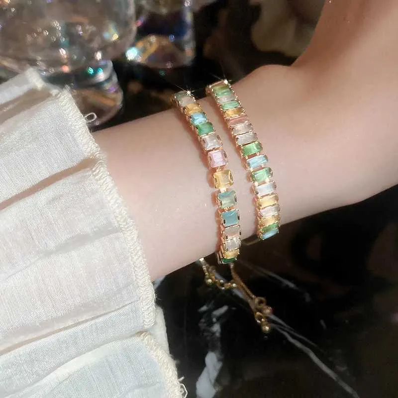 Adjustable Coloured Zircon Bangle Bracelet For Women Korean Style_voghion.com