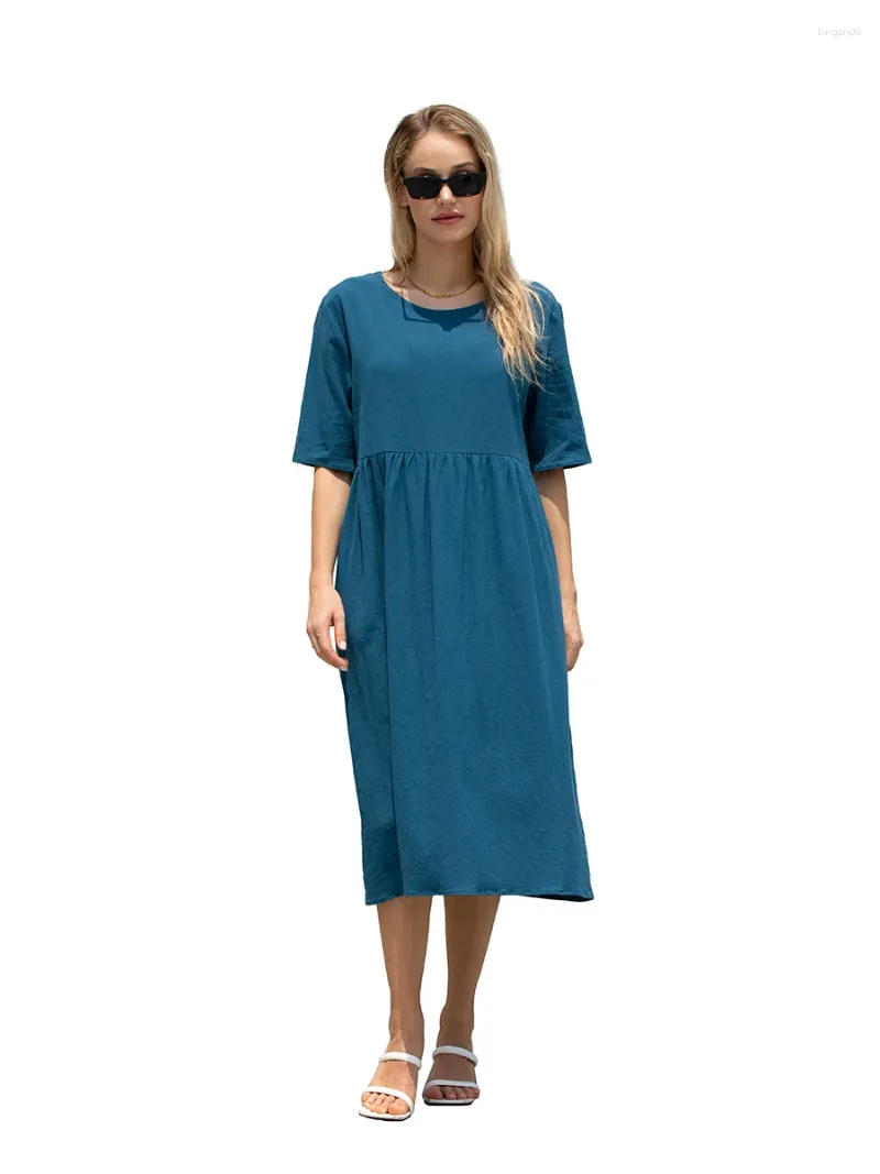 Robes de fête Femmes Elegant Lounge Slip A-Line Long Robe Couleur continue Couleur courte à manches courtes pour la plage Streetwear