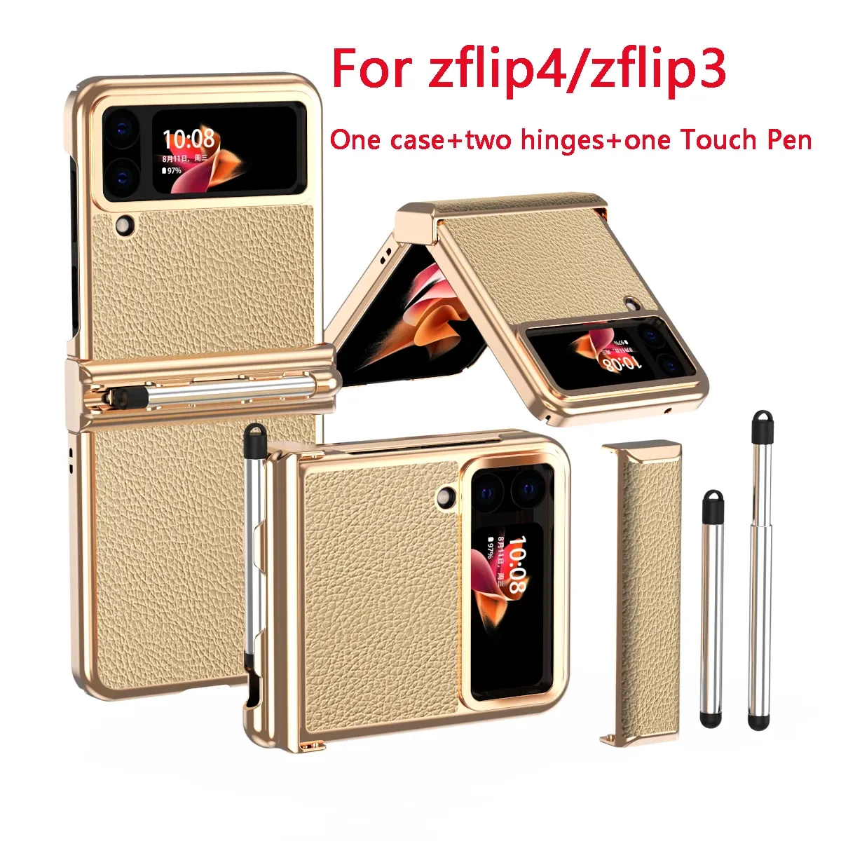 Случаи для Samsung Galaxy Z Flip 4 Case с S Pen Dual петлей с сенсорным слотом роскошной кожа