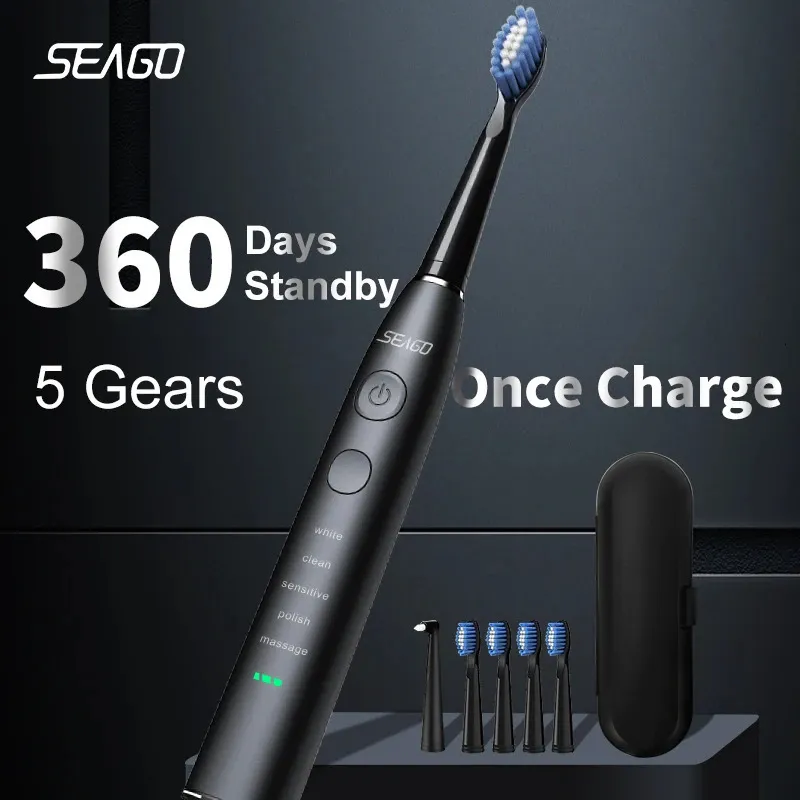 Seago Electric Sonic Dooth Dooth Dooths USB para adultos recargables de 360 días de duración de la batería con 4 cabezales de reemplazo de regalo SG-575 240508