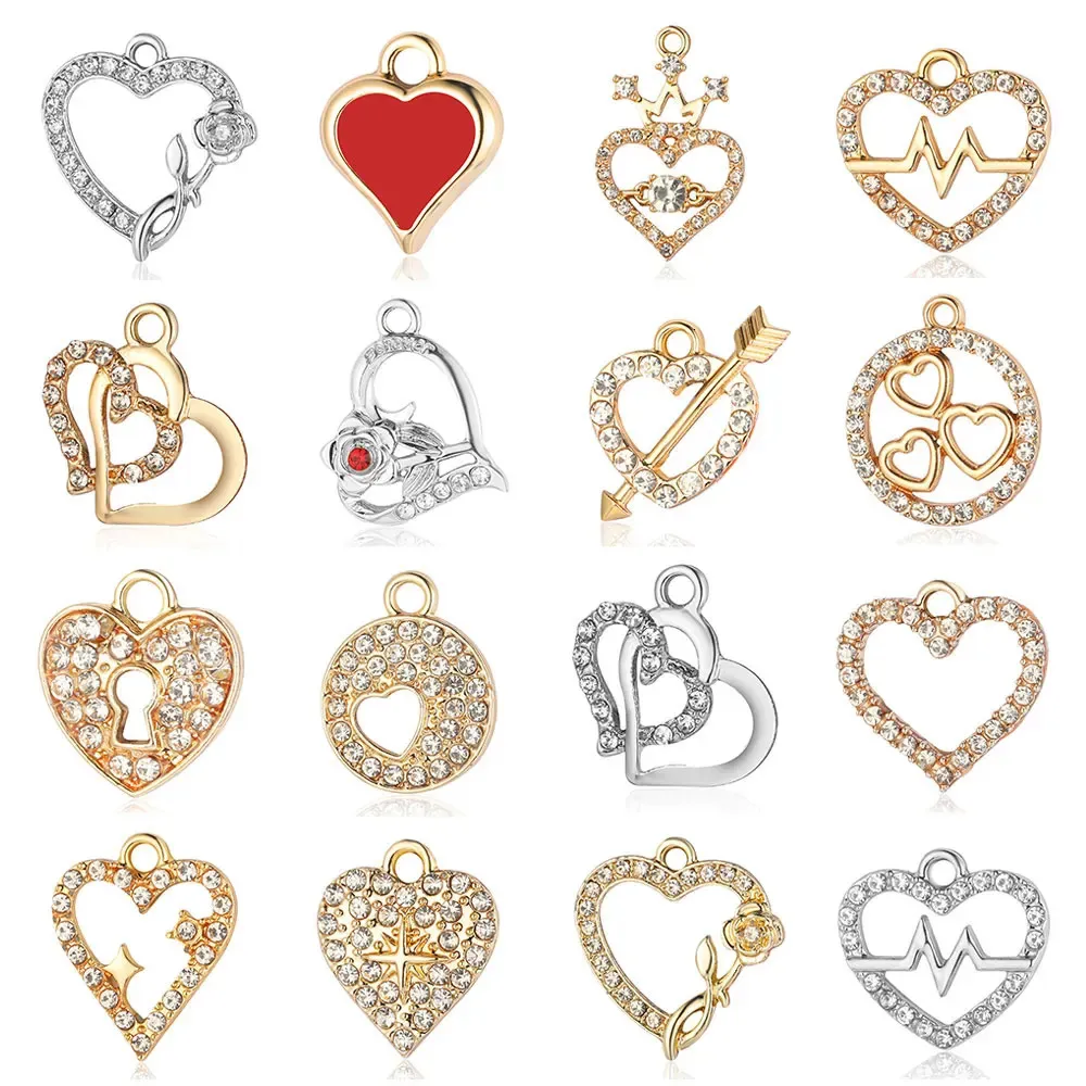 5pcslot zinc alliage coeur amour charmes couronne rose verrouillage croix croix bracelet collier pendentif pour femme bijoux 240507