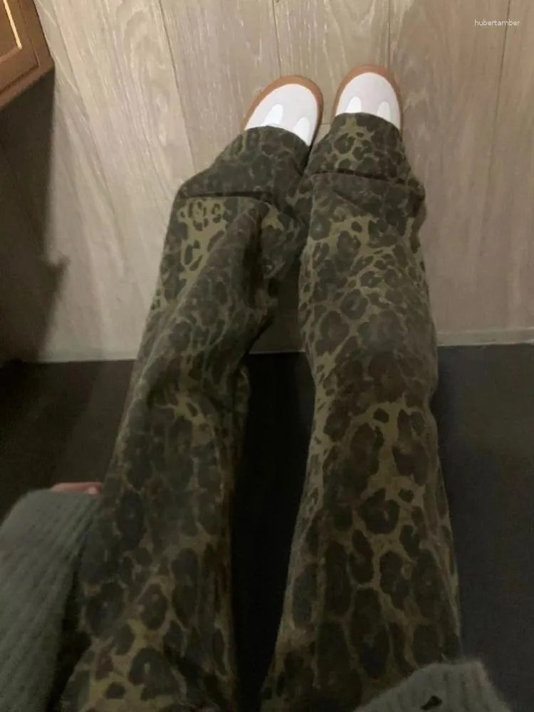 Pantaloni femminili americani retrò hiphop hiphop leoparde jeans pantaloni drivi cargo y2k e-girl alto in vita larga gamba larga