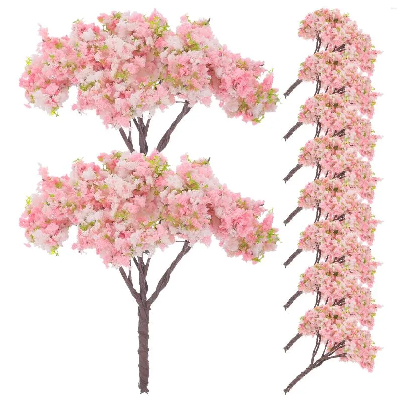 Fleurs décoratives 10 pcs modèles d'arbre décor miniature fausse arbres de fleur de cerisier accessoires de sable en plastique table