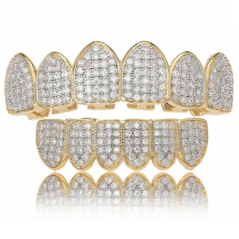 Cumbic Zircon Hip Hop Fangs dents Top Bottom Grils dentaire bouche punk Caps Cosplay Party Party Jewelry 240504