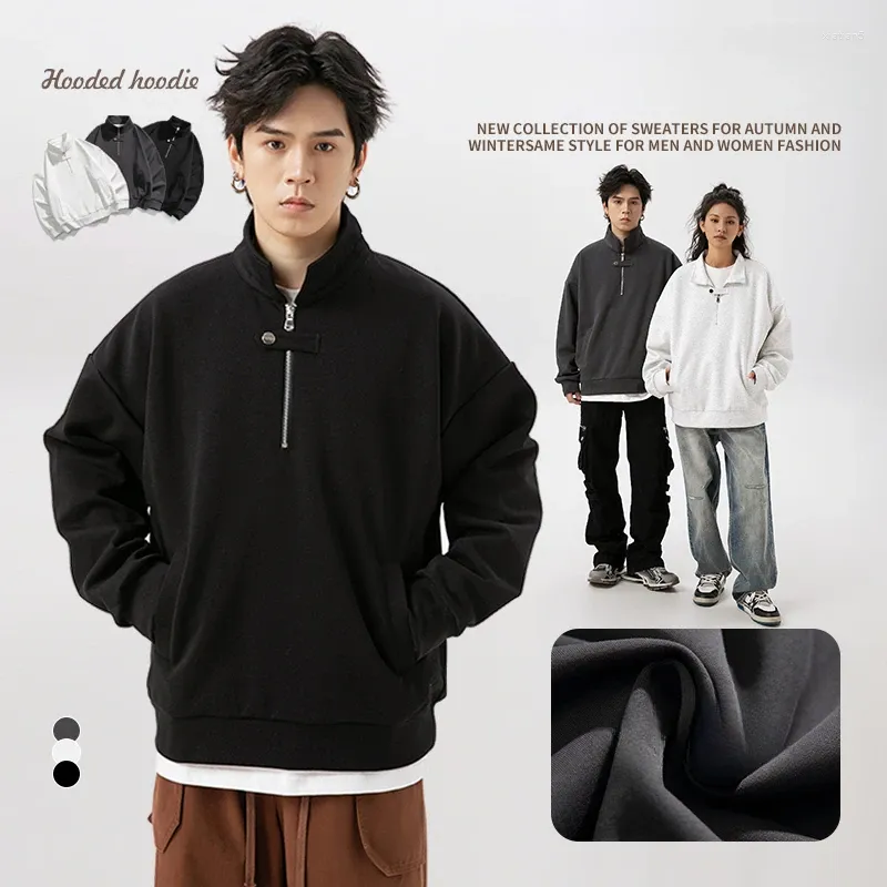 Hoodies masculins Y2K High Street Style Zipper Cotton Terry Hip-Hop Rap Plain All-Match Trend Pullover Shirthhirts