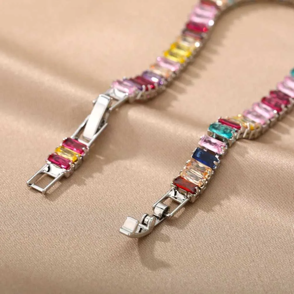 Rainbow Cubic Zirconia Bracelet Adjustable Bangle For Women_voghion.com