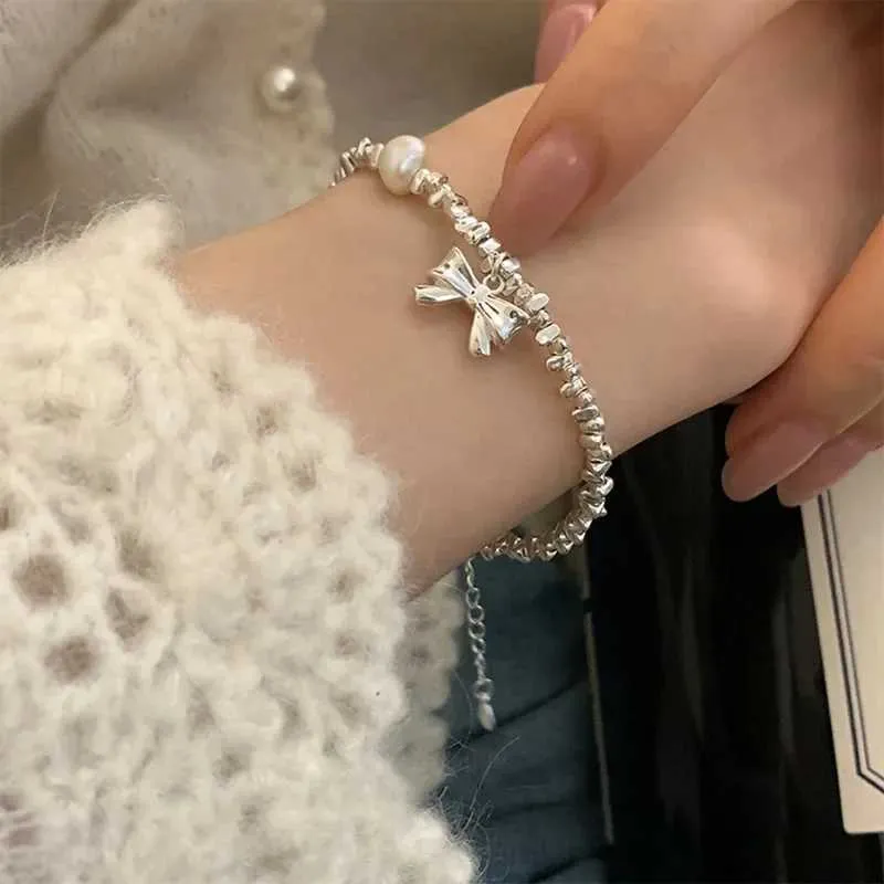 Bracelet en argent sterling à double couche de perles pour femmes et filles, design de perles, bijoux coréens, bracelet à breloques, livraison directe_voghion.com