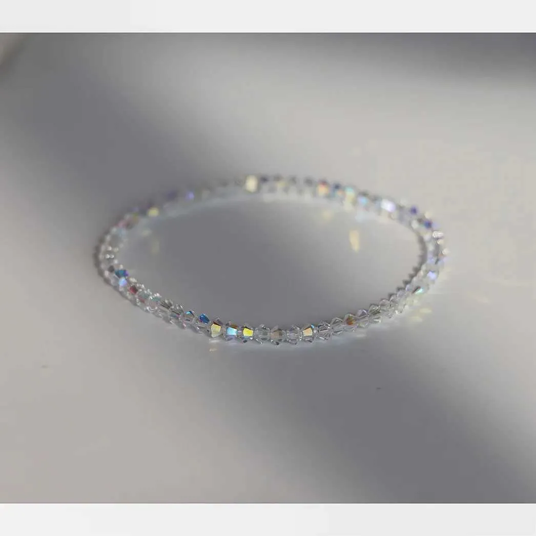 Perlen Und Kristall Armband Elastisch Weiß Schmal Glänzend_voghion.com