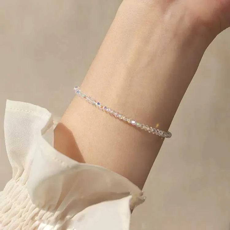 Perlen Und Kristall Armband Elastisch Weiß Schmal Glänzend_voghion.com