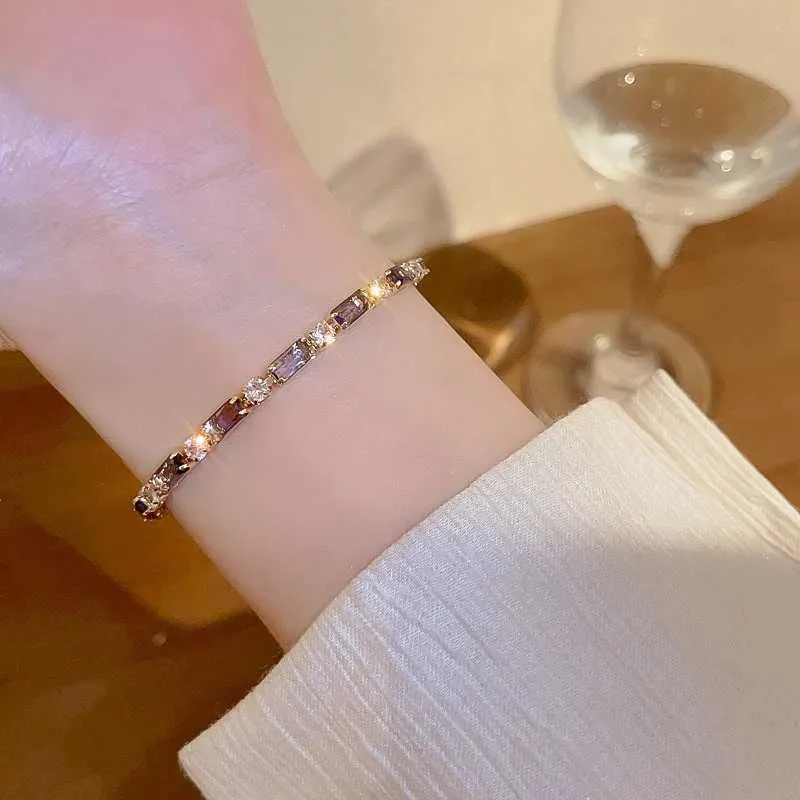 Adjustable Coloured Zircon Bangle Bracelet For Women Korean Style_voghion.com