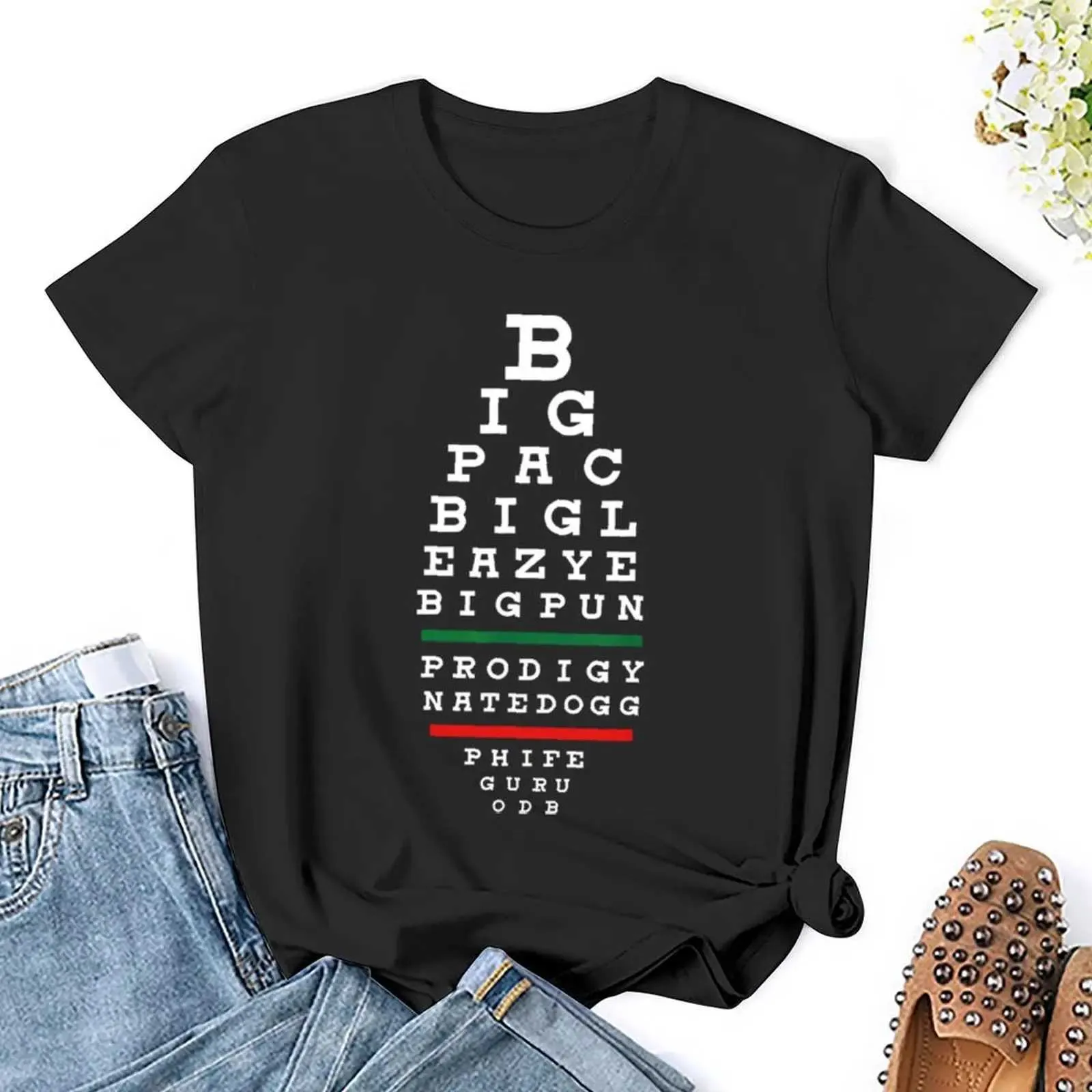 T-shirt féminin Old School Hip Hop Music Rap Legends Eye Chart 90S Hip Hop Player T-shirt Graphic Casual Short Slved Femme T T-shirt Y240506