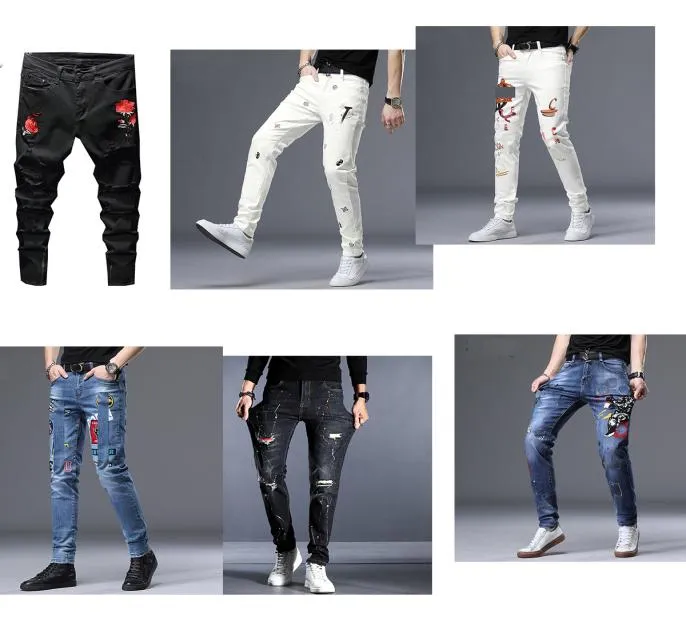 Men039s jeans nero di lusso europeo europeo Highquality Motorcycle Rider Antique Hole Brand Pants Boys Top Hiphop Level Slim A2360617