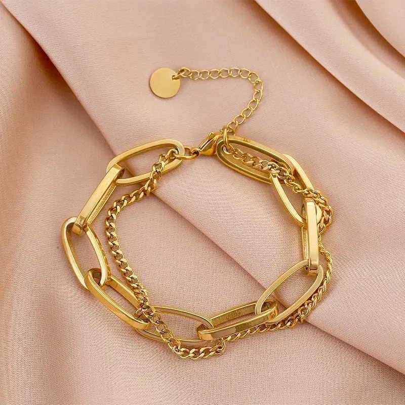 Layered Star Charm Bangle Bracelet Stainless Steel Golden Retro_voghion.com