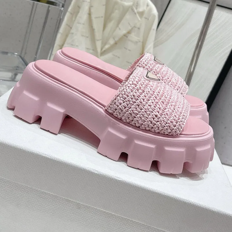 Designer Women Sandals High Quality Womens Slides Crystal Calf leather Casual shoes quilted Platform Summer Beach Slipper 35-41 With box
