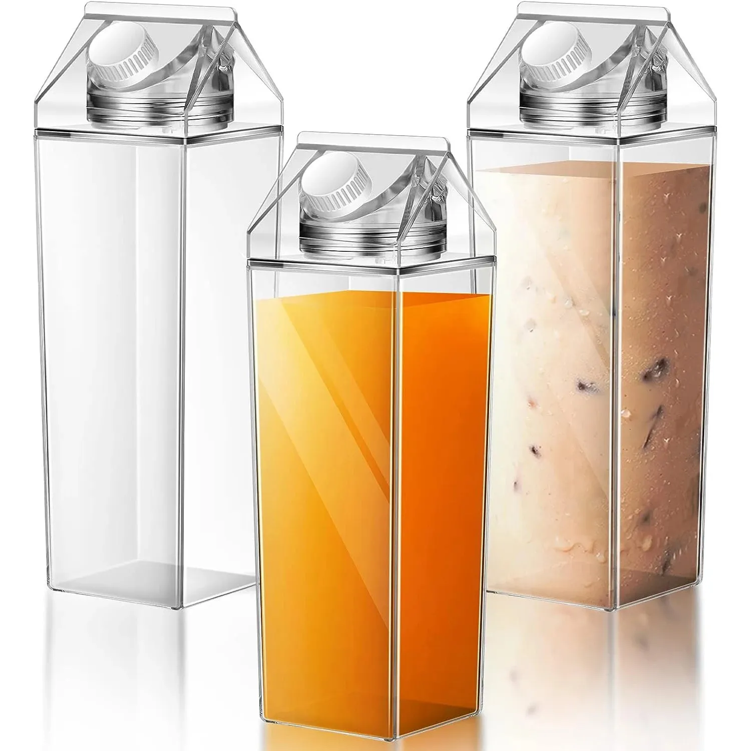 1000ML Milk Carton Water Bottle Plastic Square Milk Coffee Juice Tea Cup Transparent Milk Storage for Outdoor Sports Camping Gym 240507