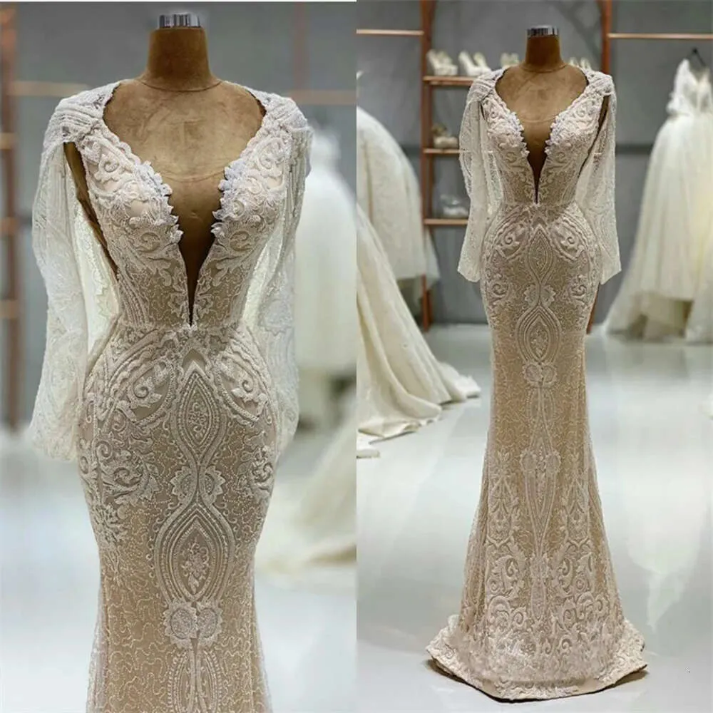 Vestidos Imagem de casamento com sereia embrulhar contas de renda cheia de renda real Apliques PLUS TAMANHA Vestidos de noiva Sweep Train Vintage vestidos de Novia