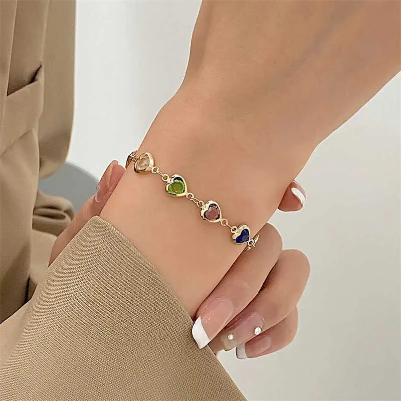 Brazalete retro clásico colorido con forma de corazón de amor y circonita con cuentas de metal para mujer, nueva pulsera de tenis de moda, joyería de boda_voghion.com