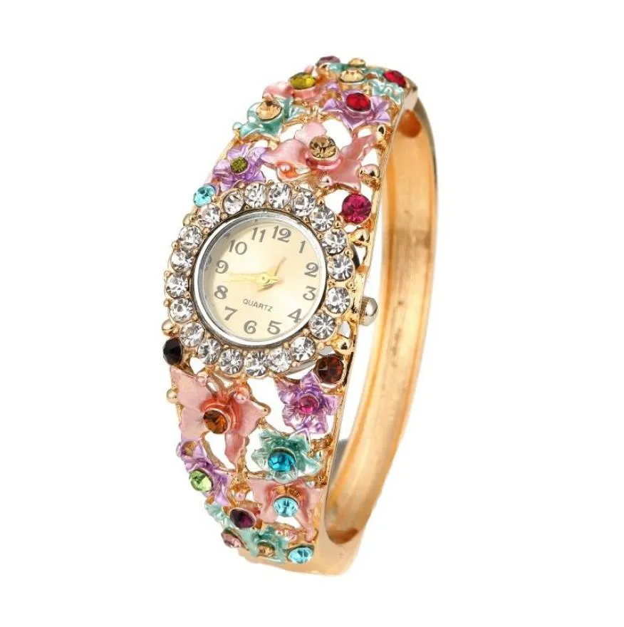 Relógios Mulheres Bracelete Assista Flower Gemstone Classic Alloy Wristwatch Vester Quartz Wristwatches9458801
