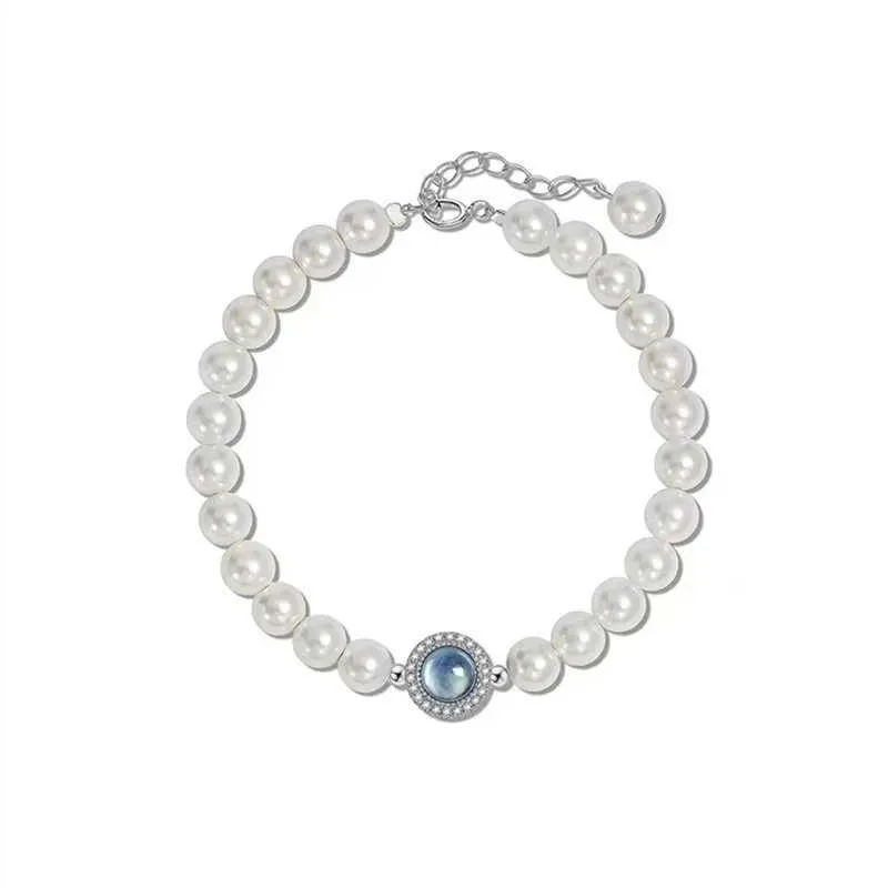 Perlearmbånd med blå edelsten retro armbånd til dame gave_voghion.com