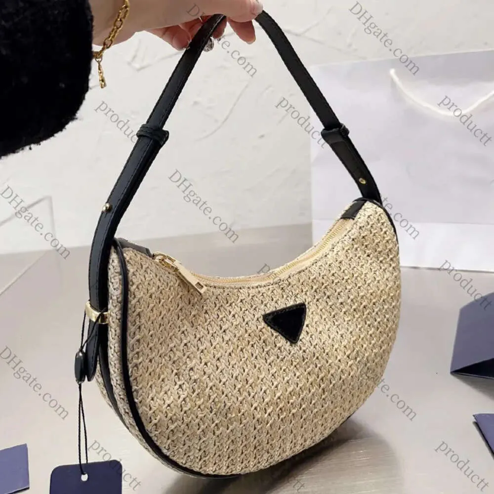 Sac à main des bras tissés sac à main paille lafite herbe demi-mois sacs femmes pochette sac à main poignée en cuir zipper fermeture fashion lettre 2401