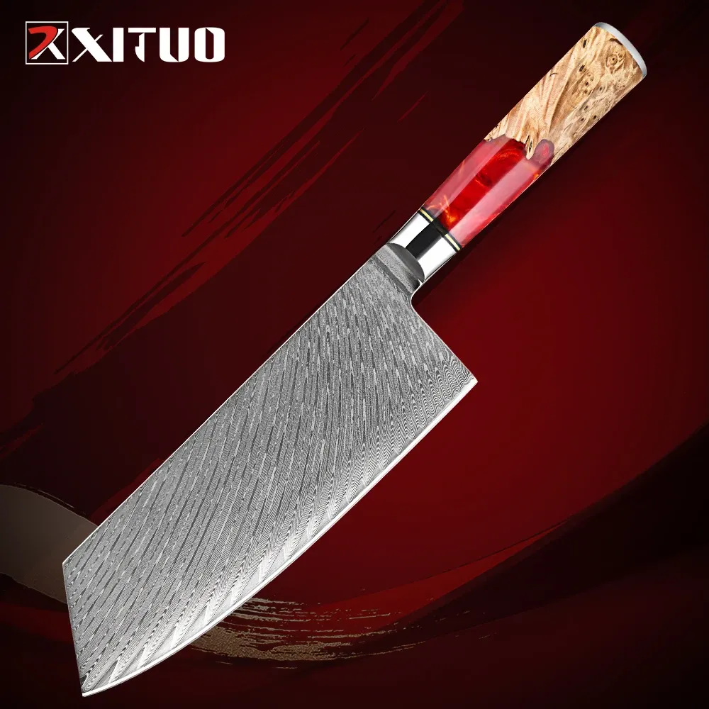 Damascus Cleaver -mes, vleeshaak, slagersmes voor vlees snijden 7 "handgemaakte volledige tang Cleaver voor vleesgroenten snijden