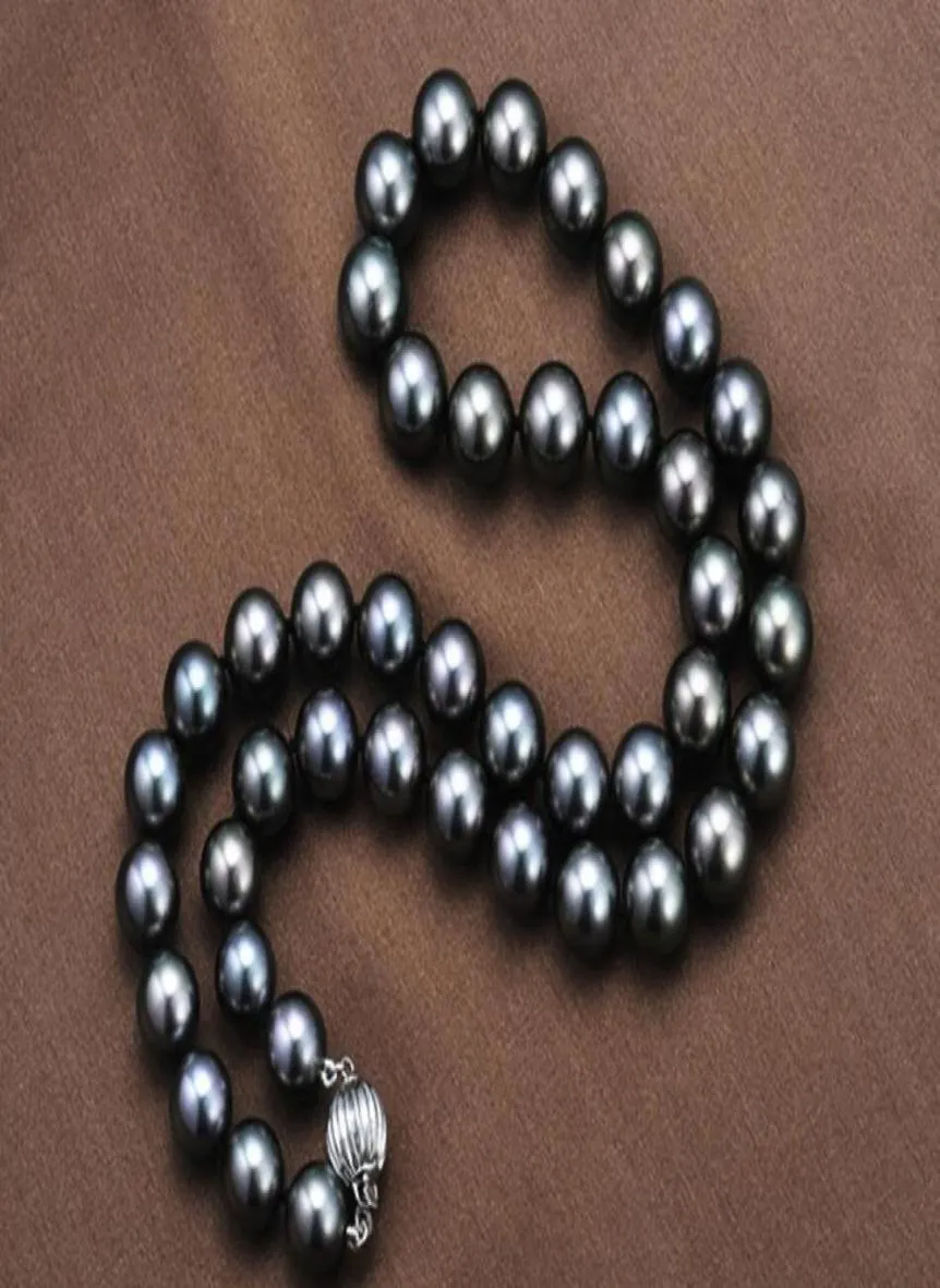 Riktigt fina pärlsmycken 18quot95105mm Tahitiska naturliga svarta pärlhalsband perfekt runda9690425