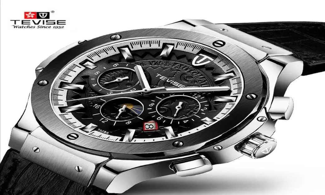 Tevise Fashion Brand Men Automatic Watch Men Moon Phase Mechanical Watch Leather Sport Wristwatch Relogie Masculino9036767